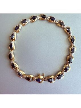 Estate 10k Gold Natural Sapphire & Diamond Tennis Bracelet Vintage LGL D…